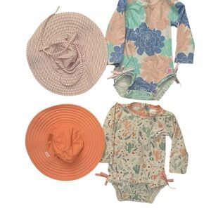 RuffleButts Floral and Cactus Swimsuit Sets with Hats